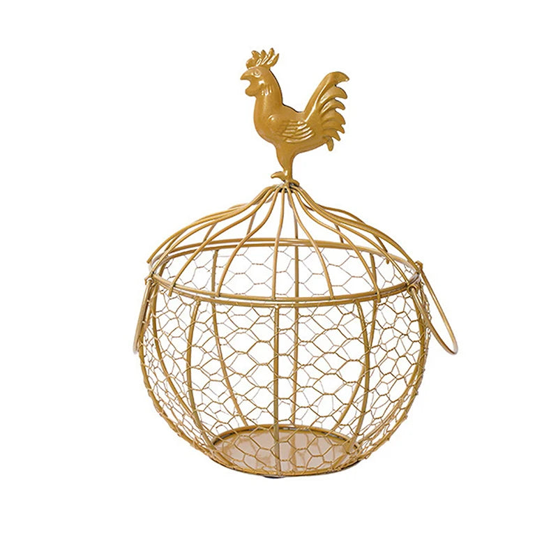 〔CC55〕Metal Art Eggs Storage Basket Chicken Shaped Egg Holder Household Vegetables Fruit Container Organizer Rack Basket