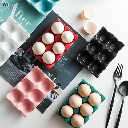 〔W〕6 Grids Egg Holder Ceramic Anti-Slip Egg Box Refrigerator Shockproof Egg Tray Holder Storage Box Home Storage Organization