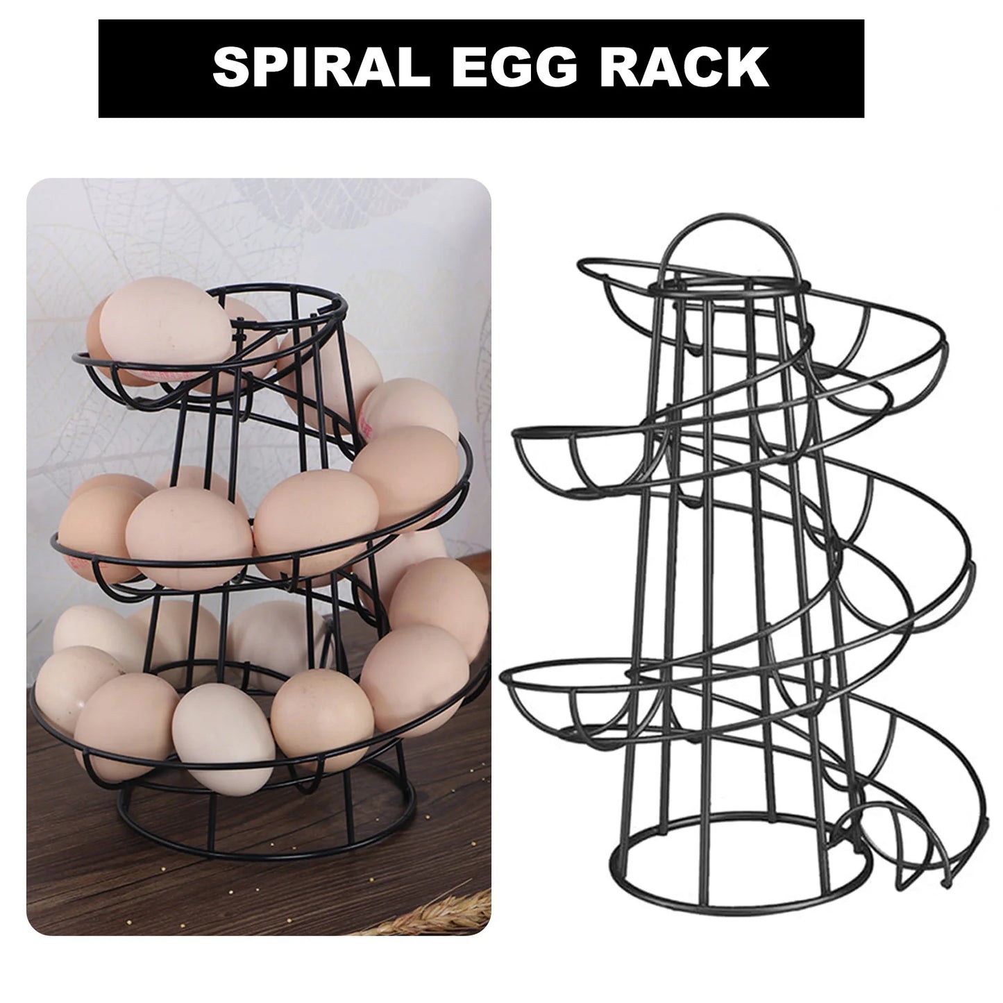 Spiral Egg Rack Wrought Iron Egg Stand Multi-functional Spiral Egg Skelter Dispenser Egg Storage Shelf for Kitchen Countertop