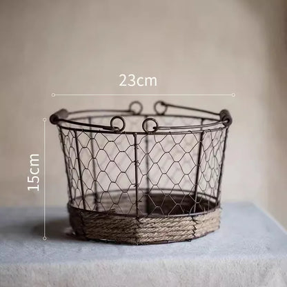 Eggs Wire Storage Basket Fruit Stand Metal Iron Wire Woven Basket with Handle for Dining Table Farmhouse Kitchen Bathroom Fruits