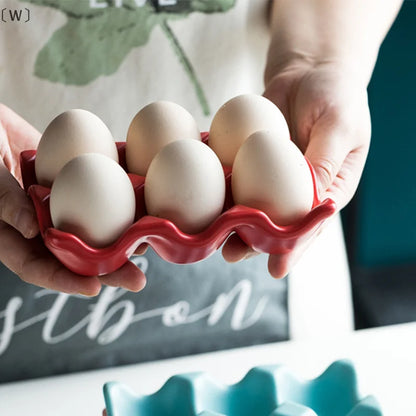 〔W〕6 Grids Egg Holder Ceramic Anti-Slip Egg Box Refrigerator Shockproof Egg Tray Holder Storage Box Home Storage Organization