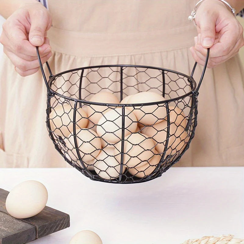 1pc High Quality Kitchen Storage Metal Wire Egg Basket Farm Chicken Cover Egg Holder Organizer Storage Basket