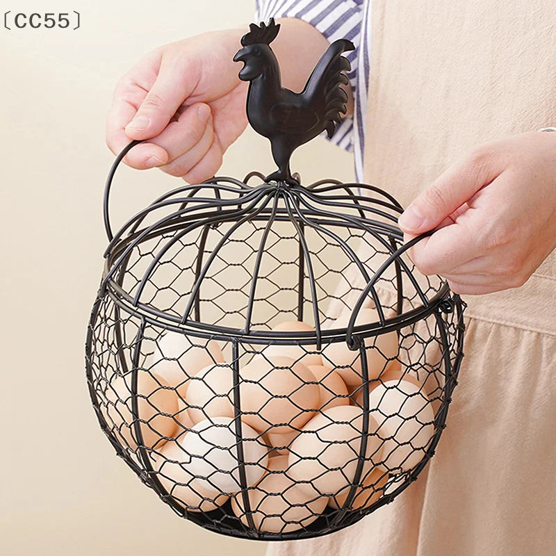 〔CC55〕Metal Art Eggs Storage Basket Chicken Shaped Egg Holder Household Vegetables Fruit Container Organizer Rack Basket
