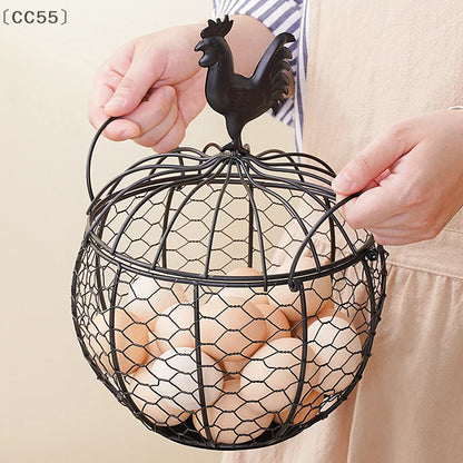 〔CC55〕Metal Art Eggs Storage Basket Chicken Shaped Egg Holder Household Vegetables Fruit Container Organizer Rack Basket