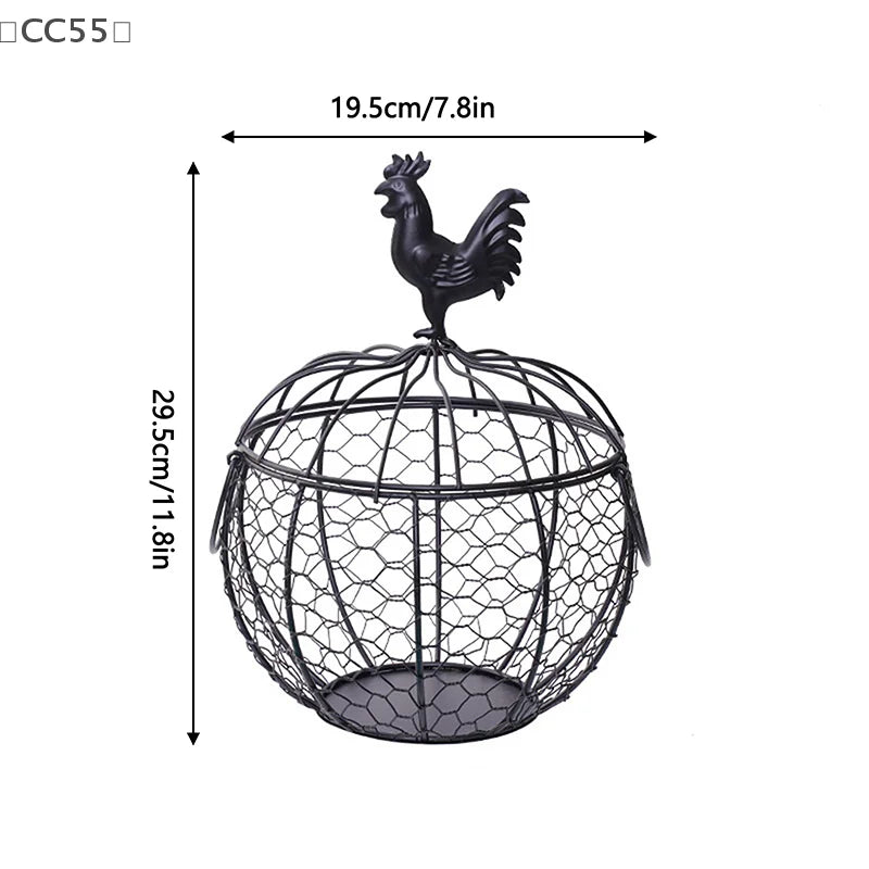 〔CC55〕Metal Art Eggs Storage Basket Chicken Shaped Egg Holder Household Vegetables Fruit Container Organizer Rack Basket