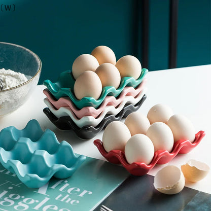 〔W〕6 Grids Egg Holder Ceramic Anti-Slip Egg Box Refrigerator Shockproof Egg Tray Holder Storage Box Home Storage Organization