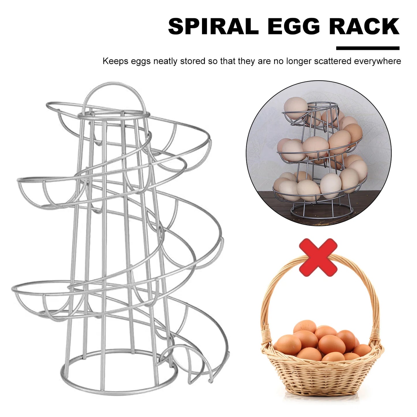 Spiral Egg Rack Wrought Iron Egg Stand Multi-functional Spiral Egg Skelter Dispenser Egg Storage Shelf for Kitchen Countertop