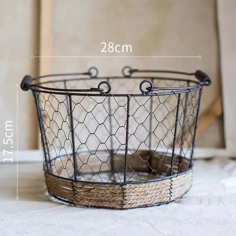 Eggs Wire Storage Basket Fruit Stand Metal Iron Wire Woven Basket with Handle for Dining Table Farmhouse Kitchen Bathroom Fruits