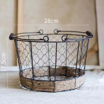 Eggs Wire Storage Basket Fruit Stand Metal Iron Wire Woven Basket with Handle for Dining Table Farmhouse Kitchen Bathroom Fruits